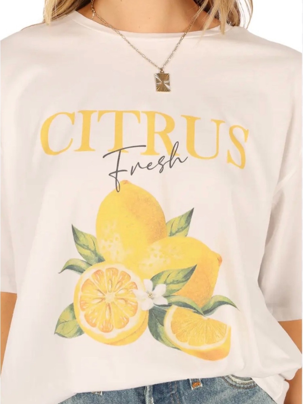 Petal & Pup White Tee with Yellow Citrus Graphic